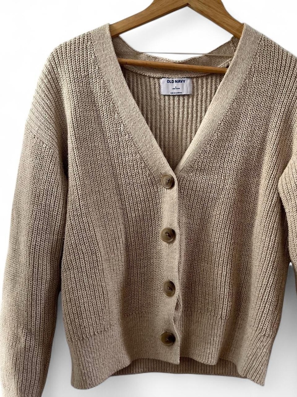 Old Navy Tan Knit V-Neck Button Cardigan